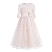 Kids Flower Girls Dress Half Sleeve Maxi Dress for Pageant Wedding Bridesmaid Birthday Prom Party Dance Ball Gown