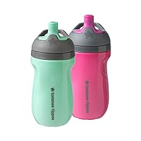 Tommee Tippee Insulated Sportee Bottle, 9oz, 12+ Months, Trainer Sippy Cup for Toddlers, Spill-Proof, Easy to Hold Handle, Pink & Mint, Pack of 2