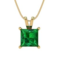 2.0 Princess Cut Simulated Emerald Pendant Necklace 18