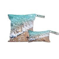 2 Set Summer Beach Wet Dry Bags for Baby Cloth Diapers Waterproof Reusable Storage Bag for Travel,Beach,Pool,Daycare,Stroller,Gym,Laundry,Dirty Clothes,Swimsuits & Wet Clothes, Starfish Wet Bag