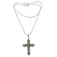 NOVICA Artisan Handmade Peridot Cross Necklace Religious Sterling Silver Green Pendant Indonesia Birthstone 'Sacred Cross'