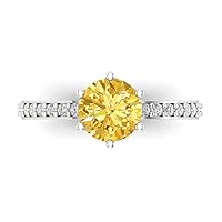 Clara Pucci 1.96ct Round Cut Solitaire Genuine Natural Yellow Citrine Engagement Promise Anniversary Bridal Accent Ring 18K White Gold