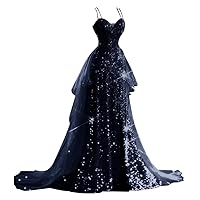 Sequin Mermaid Prom Dresses for Women 2024 2 Piece Spaghetti Straps Sparkly Tulle Ball Gowns Wedding Dresses with Slit