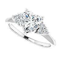 JEWELERYIUM Heart Brilliant Cut 1 Carat, Colorless Moissanite Engagement Ring, Wedding/Bridal Ring, Solitaire Halo, Antique Anniversary Promise Ring Gift for Her