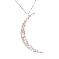 AFFY Round Cut 0.44 Cttw White Diamond Crescent Moon Pendant Necklace In 10K Solid Gold