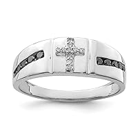 925 Sterling Silver Polished Black and White Diamond Religious Faith Cross Mens Ring Jewelry for Men - Ring Size Options: 10 11 9