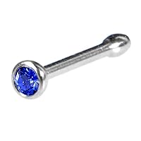 Body Candy Stainless Steel 1.7mm Deep Blue Nose Stud Bone Created with Crystal 20 Gauge 1/4