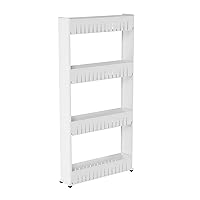 4-Tier Storage Organizer Rack - Plastic Rolling Cart for Office, Dorm, Bedroom, Bathroom, and Laundry Room Organizing by Everyday Home (White)
