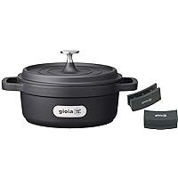 (Amazon.co.jp Exclusive) Gioia XC-20BK-H Casserole 7.9 inches (20 cm) Double Handled Pot with Handle Cover for Opening/Induction/Open Fires, Lightweight, Outdoors, Fluorine Coat, Black