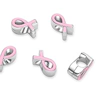 40pcs Pink Ribbon Bead Symbol of Awareness Large Hole Enamel Loose Beads (Hole Size 4.5mm) Antique Silver for Earrings Bracelet Necklace Anklet Jewelry Making MEC-C14