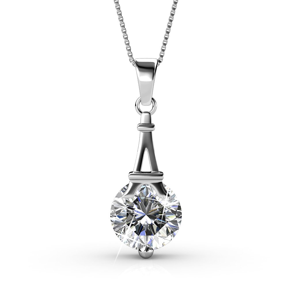 Cate & Chloe Isla 18k White Gold Pendant Necklace with Crystal, Best Silver Paris Eiffel Tower Necklace for Women, Special Occasion Jewelry