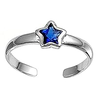 Star Blue Simulated Sapphire .925 Sterling Silver Toe Ring