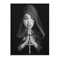 Nun Prayer Wall Art Cross Prayer Chart Black and White Wall Art Religious Wall Art Canvas Print Picture Wall Art Poster for Home Family Decor 20x26inch(51x66cm) Unframe-Style