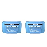 Neutrogena Makeup Remover Facial Cleansing Towelettes, Daily Face Wipes Remove Dirt, Oil, Sweat, Makeup & Waterproof Mascara, Gentle, Soap- & Alcohol-Free, 100% Plant-Based Cloth, 25 ct (Pack of 2)