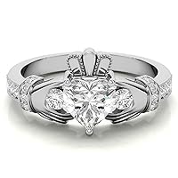 Riya Gems 4 CT Heart Diamond Moissanite Engagement Ring Wedding Ring Eternity Band Vintage Solitaire Halo Hidden Prong Setting Silver Jewelry Anniversary Ring Gift
