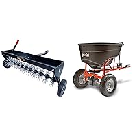 Brinly SAT-401BH-A Tow Behind Spike Aerator with Transport Wheels & Galvanized Steel 3D Tines & Agri-Fab 45-0463 130-Pound Tow Behind Broadcast Spreader