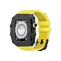 HEPUP Carbon Fiber Modification Kit Strap for Apple Watch 45mm 44mm Rubber Band Bracelet for iWatch 8 7 SE 6 5 Mod Kit Belt (Black Yellow, Size:45mm)