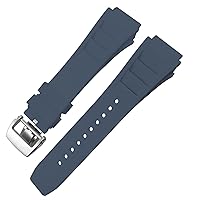 Rubber Watchband 20mm 25mm for Richard Spring Bar Silicone Mille Sport Watch Strap Soft Waterproof Wristband (Color : Blue fold Buckle, Size : 20mm)