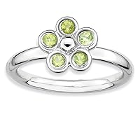925 Sterling Silver Bezel Polished Peridot Flower Ring Size 6 Jewelry for Women