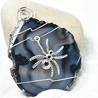 Custom Handmade Agate Slice Ornament with Giant Silver Spider Charm - Choose Your Agate Slice Color: - Aqua, Pink, Purple, Blue, or Natural