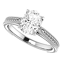 1.0 CT Oval White Moissanite Diamond Engagement Ring, Prong Set Wedding Ring, Solitaire Rings