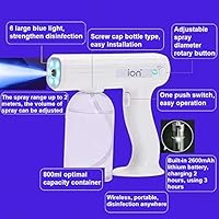 New Generation Wireless Blue Light Nano Disinfection Gun Atomizer Disinfectant Sprayer USB Rechargeable Adjustable 800ml for Home, Office, School or Garden