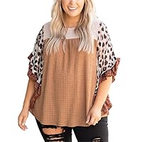 Plus Size Top for Women Summer Crew Neck Casual Loose Short Sleeves Tunic Tops (Leopard Printed Blouse 3XL)