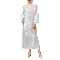 Autumn Style Long Sleeve Loose Plus Size Pleated Dress Retro Casual Neck Robe Aesthetic Clothes