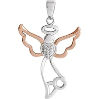 925 Sterling Silver 14k Rose Gold Vermeil 29x17.8mm Polished Diamond Religious Guardian Angel Pendant Necklace Rose Gold Vermail Jewelry for Women