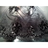 Corsage Lace Embroidered Roses on Mesh Black 56 Inch Wide Fabric by The Yard (F.E.