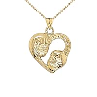 DIAMOND STUDDED MOTHER AND CHILD HEART CHARM PENDANT NECKLACE IN GOLD (YELLOW/ROSE/WHITE) - Gold Purity:: 10K, Gold Color:: White Gold, Pendant/Necklace Option: Pendant Only