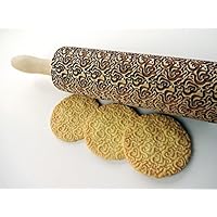 Rolling pin ROSES PETALS. Wooden embossing rolling pin with Oriental flowers. Embossed cookies. Pottery. Birthday gift. Gift for mother