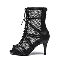 AOQUNFS Women's Peep Toe Latin Dance Boots Salsa Ballroom Lace-up Party Ankle Dance Shoes,Model L555