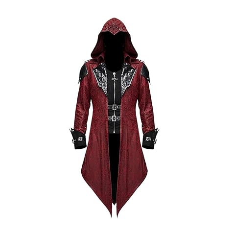 Devil Fashion Men's Steampunk Gothic Hooded Leather Jacket Coat Halloween Cosplay Stage Performance Costume