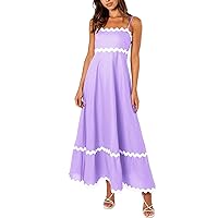 Women's 2024 Summer Spaghetti Straps Sleeveless Backless Sundress Flowy Smocked Lace Swing A Line Midi Dress