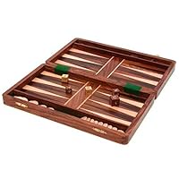 Hand Carved Wood Backgammon Set 12 x 12 Inch Foldable Board Game Made in India