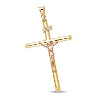 Cross Jesus Pendant 14k Yellow Rose Gold Crucifix Religious Christian Jewelry Two Tone Charm Christ Solid 48 mm x 32 mm