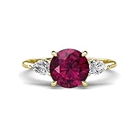 rhodolite garnet 2.70 ctw Hidden Halo accented Side Lab Grown Diamond Engagement Ring Set in Tiger Claw prong setting in 14K Gold