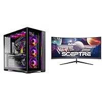 Skytech Prism II Gaming PC Desktop & Sceptre 30-inch Curved Gaming Monitor 21:9 2560x1080 Ultra Wide Ultra Slim HDMI DisplayPort up to 200Hz Build-in Speakers, Metal Black (C305B-200UN1)