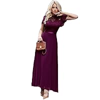 Dresses for Women - Contrast Floral Lace Butterfly Sleeve Maxi Formal Dress