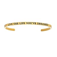 Intuitions Stainless Steel Yellow Finish live the Life You've Dreamed Cuff Bangle