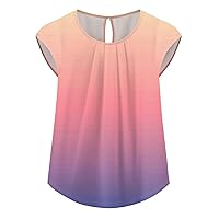 Womens Summer Shirt Peplum Tops for Women 2024 Summer Casual Fashion Print Bohemian Loose Fit with Short Sleeve Round Neck Shirts Pink Medium