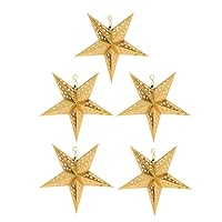 5pcs Glitter Paper Star Lampshade Ceiling Hanging Ornament Pentagram Paper Light Shades Decoration for Home Wedding Christmas Easter Party Golden 30CM