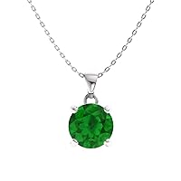 Diamondere Natural and Certified Emerald Solitaire Petite Necklace in 10k White Gold | 0.45 Carat Pendant with Chain