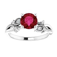 Round Cut Branch 1 CT Ruby Engagement Ring 925 Silver/10K/14K/18K Solid Gold Twig Leaf Genuine Ruby Ring Branch Red Ruby Diamond Ring Woodland Ring July Birthstone