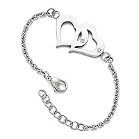 Stainless Steel Fancy Lobster Closure Polished Love Hearts With CZ Cubic Zirconia Simulated Diamonds With 1.25in. Ext. Bracelet 7.75 Inch Jewelry Gifts for Women