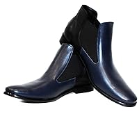 PeppeShoes Modello Tristan - Handmade Italian Mens Color Blue Ankle Chelsea Boots - Cowhide Smooth Leather - Lace-Up
