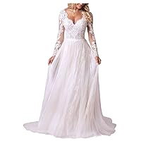 Women's Sweetheart Long Sleeves Wedding Dresses for Bride Lace Applique Tulle A Line Long Bridal Gown