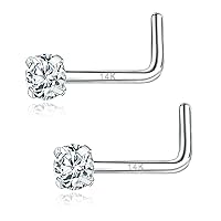 PunkTracker 20g 14K Real Gold Nose Rings CZ Simulated Diamond Nose Studs Hypoallergenic Nostril Nose Piercing Jewelry for Women Men