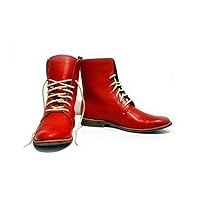Modello Romerroso - Handmade Italian Mens Color Red High Boots - Cowhide Smooth Leather - Lace-Up